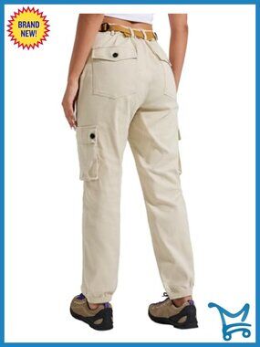 Women's Stretchy Cotton Cargo Joggers High-Rise Hiking Pants Pockets